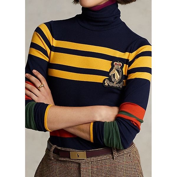 POLO RALPH LAUREN STRIPED CREST-PATCH ROLL NECK - Yooto