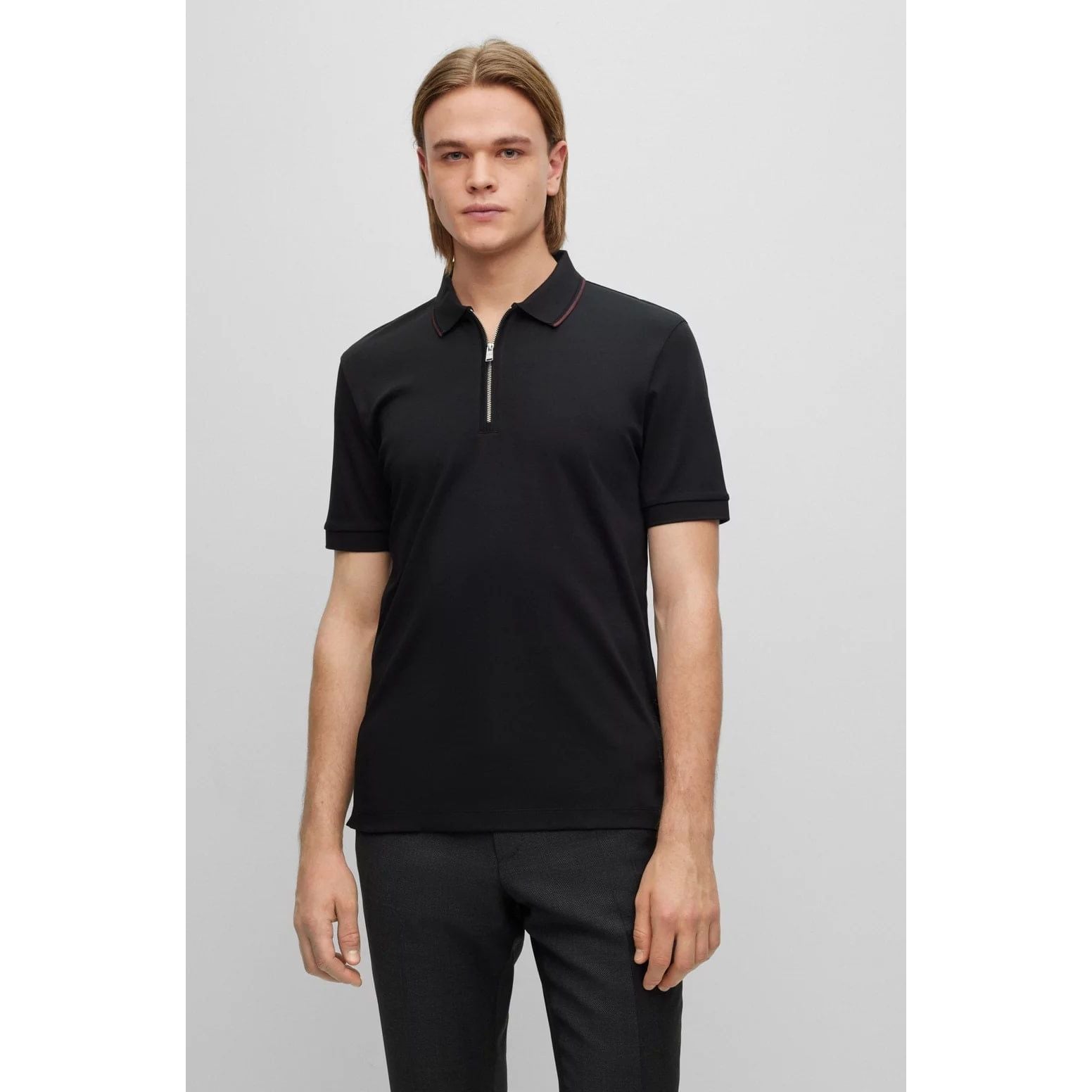 BOSS ZIP-NECK SLIM-FIT POLO SHIRT IN INTERLOCK COTTON - Yooto