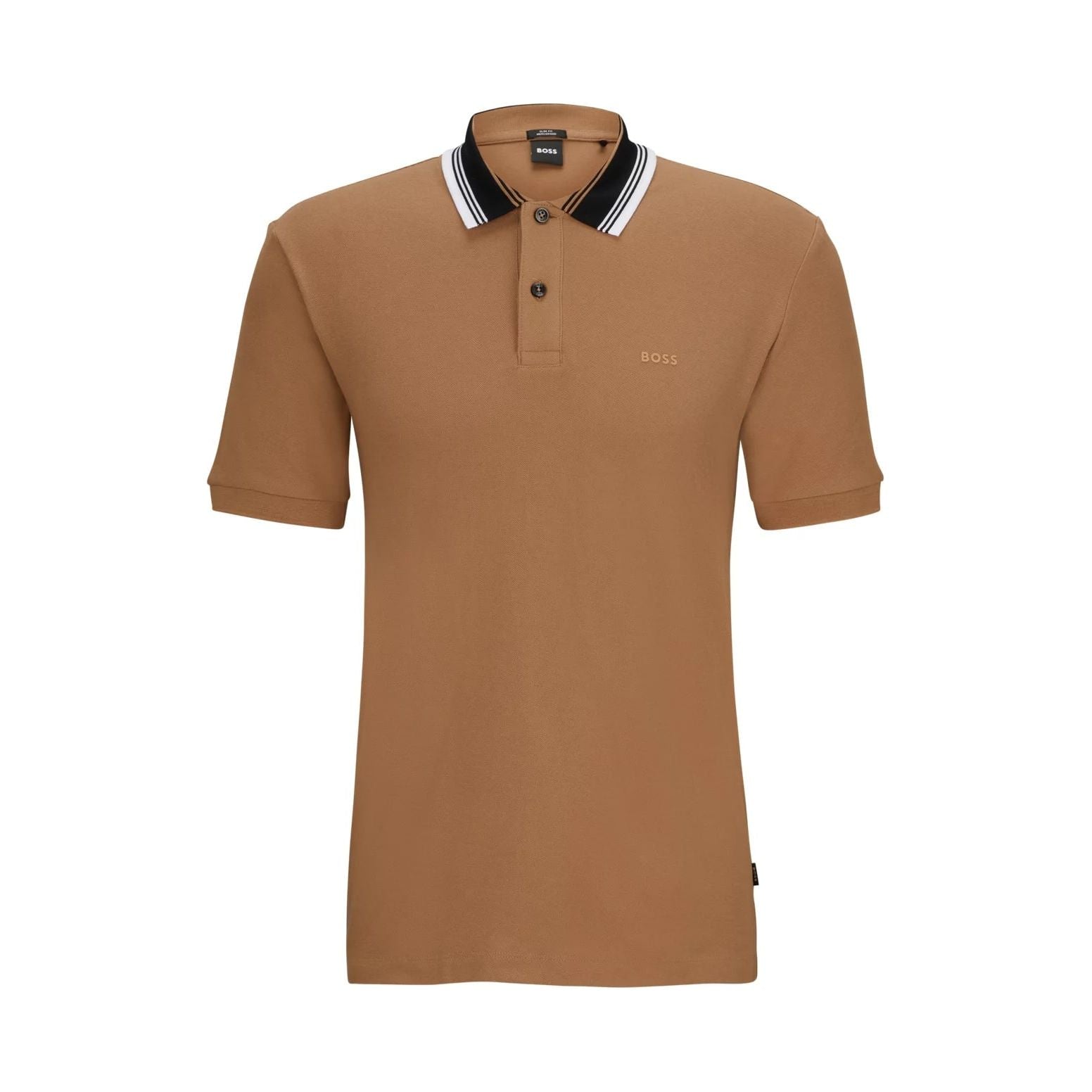 BOSS COTTON-PIQUÉ SLIM-FIT POLO SHIRT WITH STRIPED COLLAR - Yooto