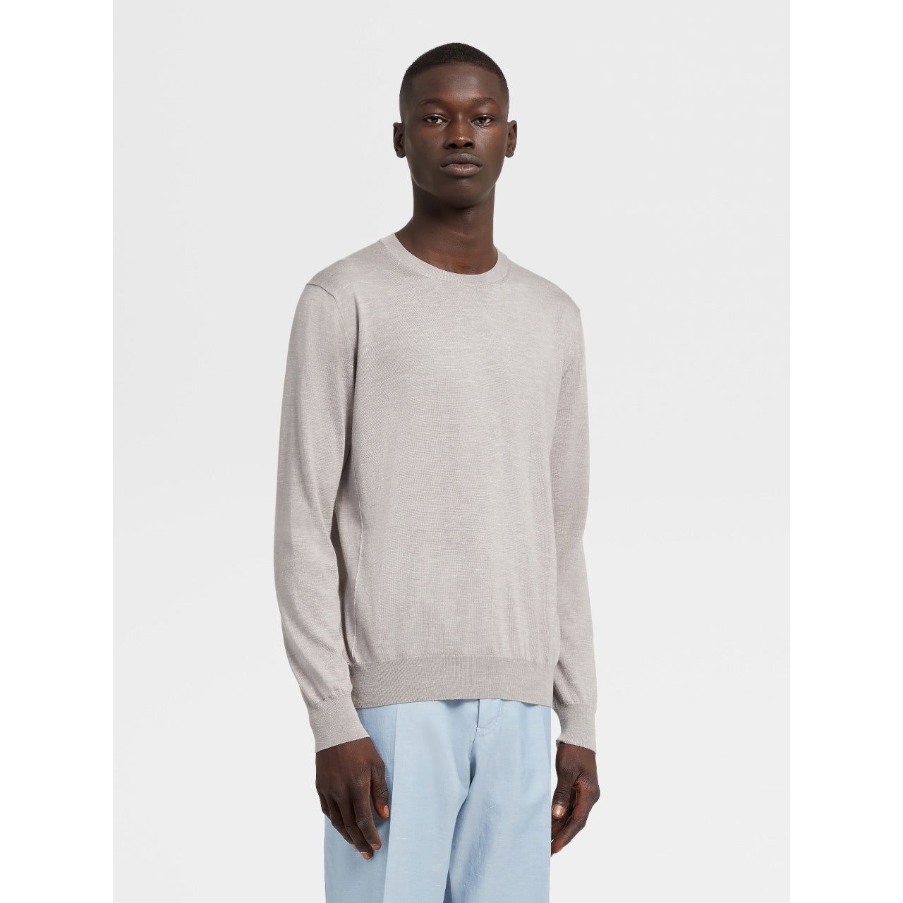 Brown Faded Silk Cashmere and Linen Knit Crewneck - Yooto