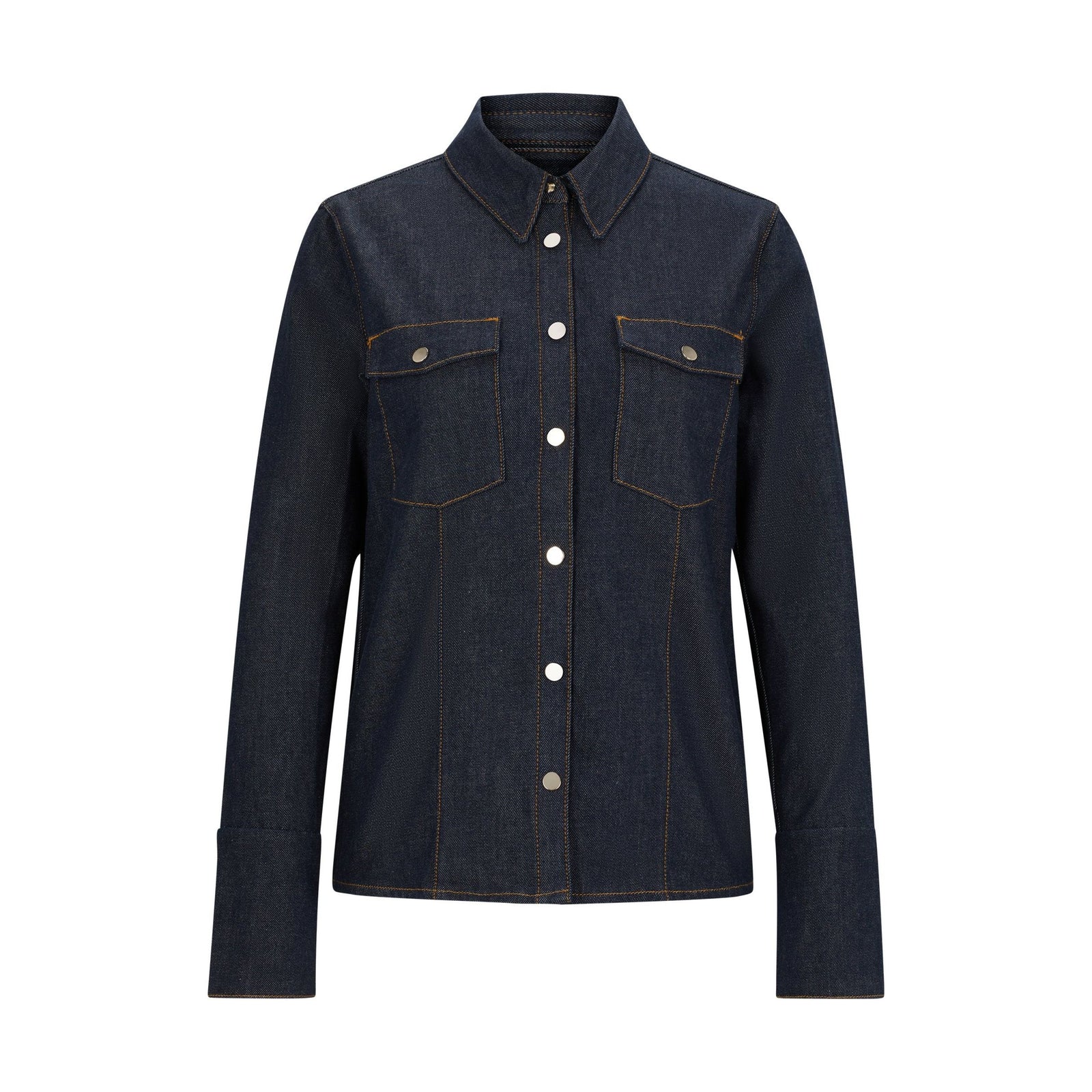 BOSS REGULAR-FIT BLOUSE IN NAVY COMFORT-STRETCH DENIM - Yooto