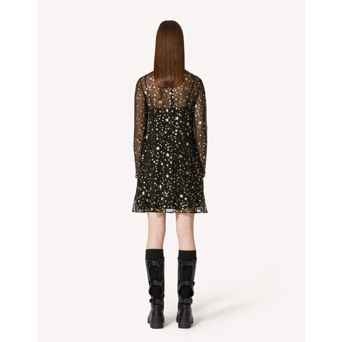 Load image into Gallery viewer, RED VALENTINO LAMÉ STAR-PRINT GEORGETTE DRESS - Yooto
