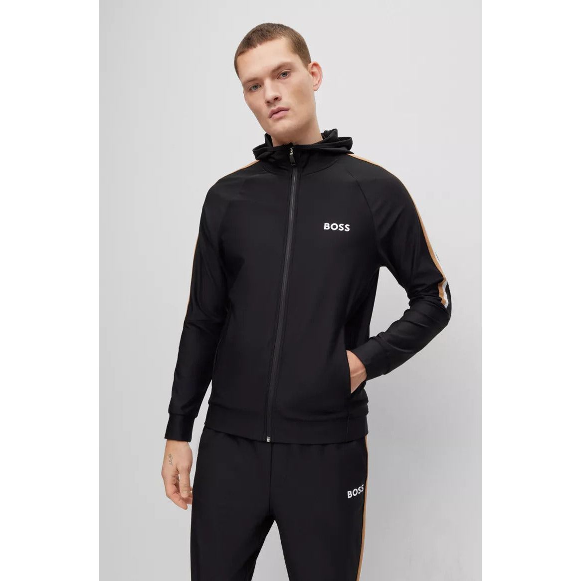 BOSS ZIP-UP HOODIE IN ACTIVE-STRETCH JERSEY WITH LOGO - Yooto