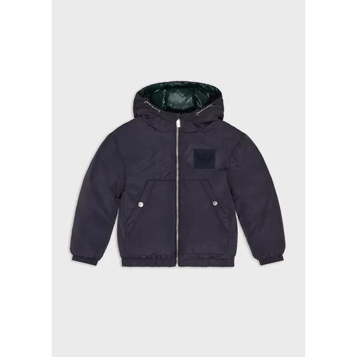 EMPORIO ARMANI KIDS REVERSIBLE HOODED DOWN JACKET WITH MATELASSÉ SIDE - Yooto