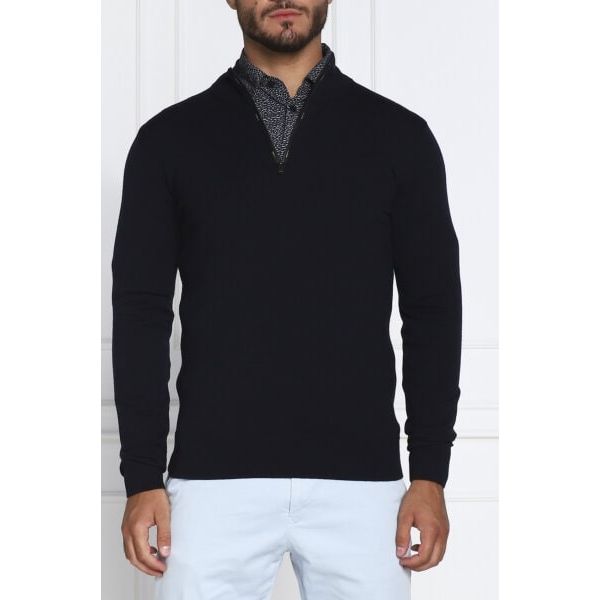 BOSS WOOL-BLEND SWEATER WITH LOGO-TRIM ZIPPED COLLAR - Yooto