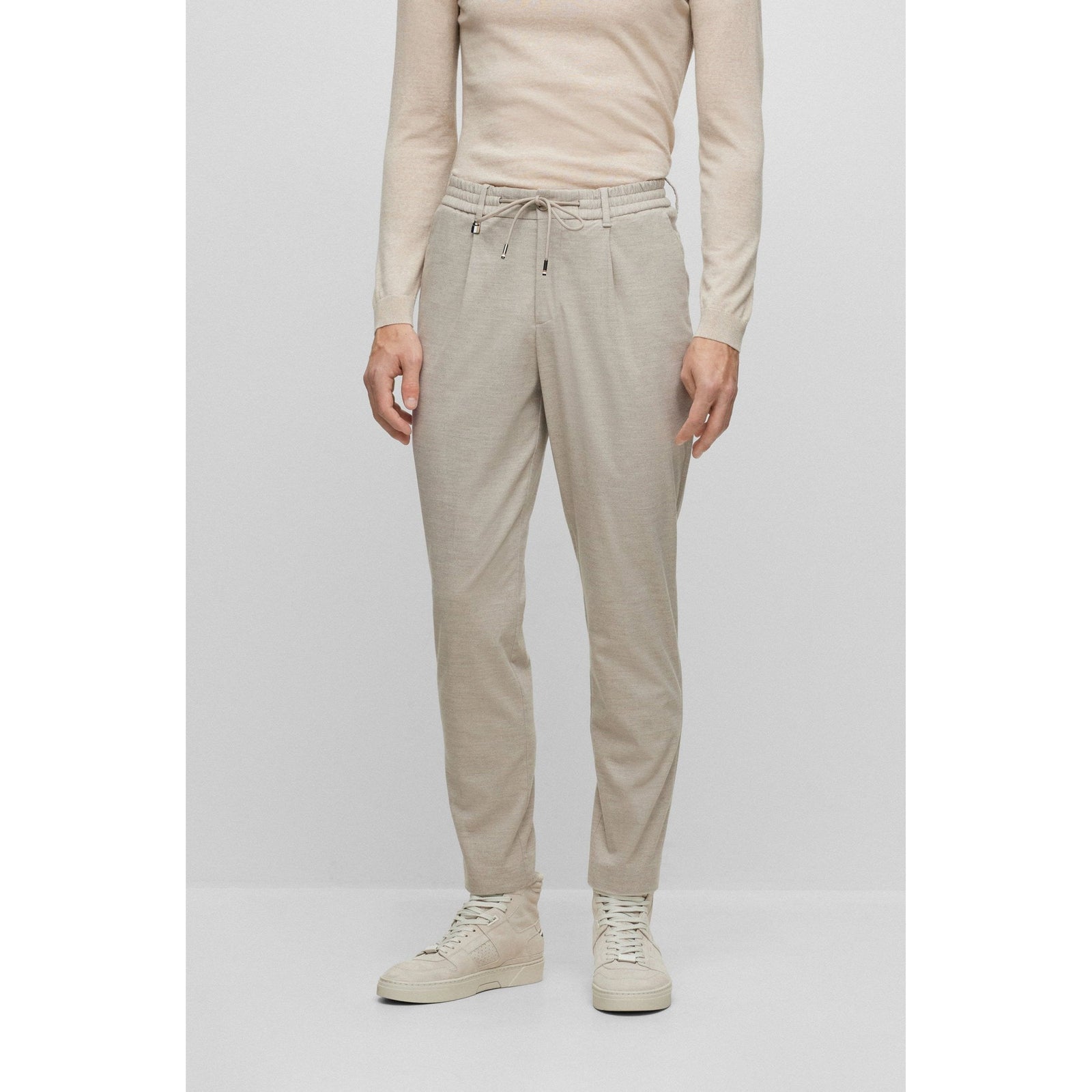 BOSS RELAXED-FIT TROUSERS IN STRETCH MATERIAL WITH DRAWCORD WAISTBAND - Yooto