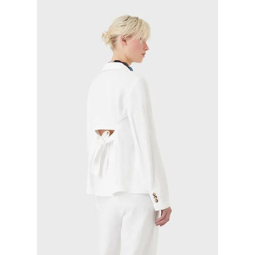 Load image into Gallery viewer, EMPORIO ARMANI SINGLE-BREASTED JACKET WITH PEEPHOLE AND SELF-TIE BACK IN A SHANTUNG-EFFECT LINEN BLEND - Yooto
