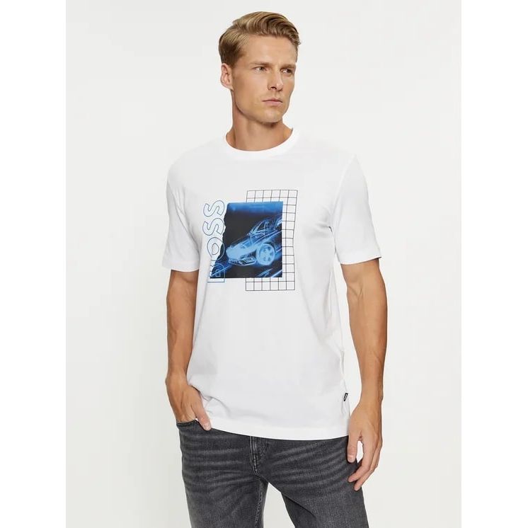 BOSS COTTON-JERSEY T-SHIRT WITH RACING-INSPIRED ARTWORK - Yooto