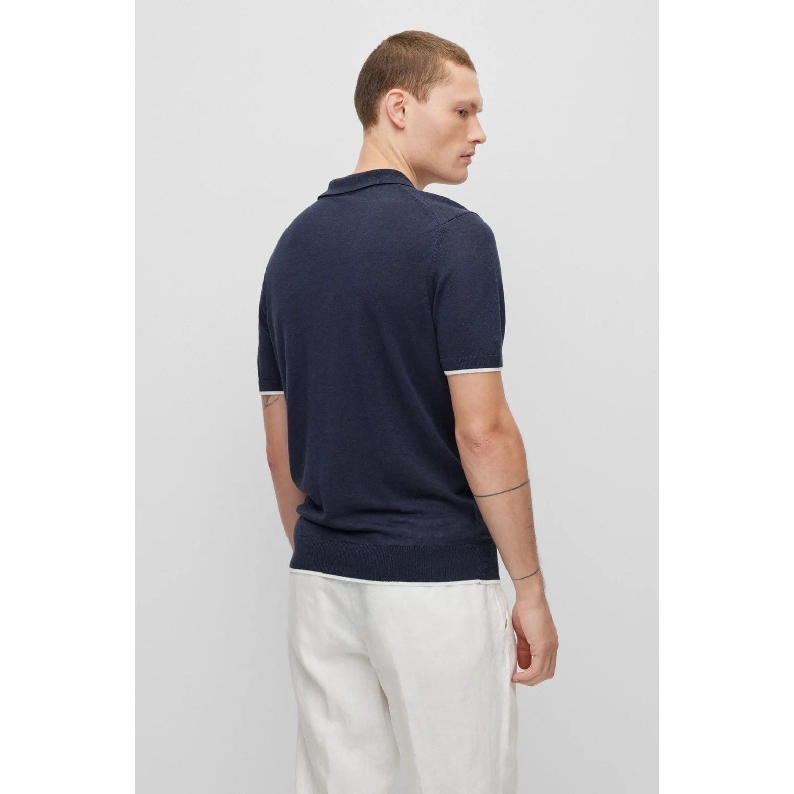 BOSS LINEN-BLEND POLO SWEATER WITH ZIP PLACKET - Yooto