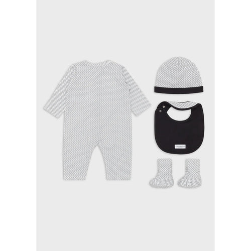 Load image into Gallery viewer, EMPORIO ARMANI KIDS GIFT SET CONSISTING OF OP-ART EAGLE BOOTIES, BIB, ONESIE AND BEANIE - Yooto
