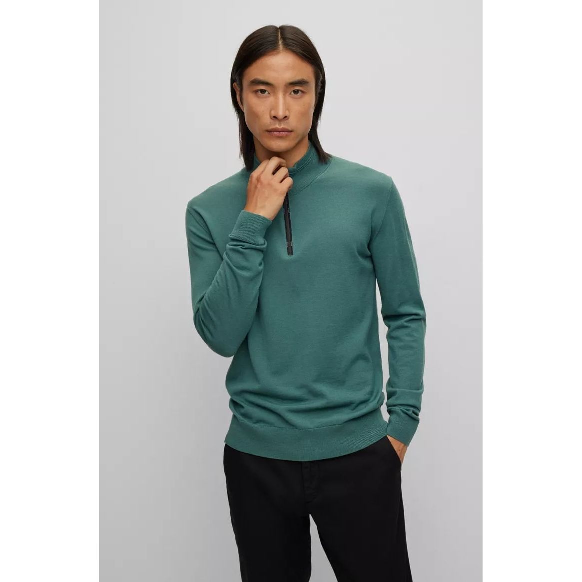 BOSS WOOL-BLEND SWEATER WITH LOGO-TRIM ZIPPED COLLAR - Yooto