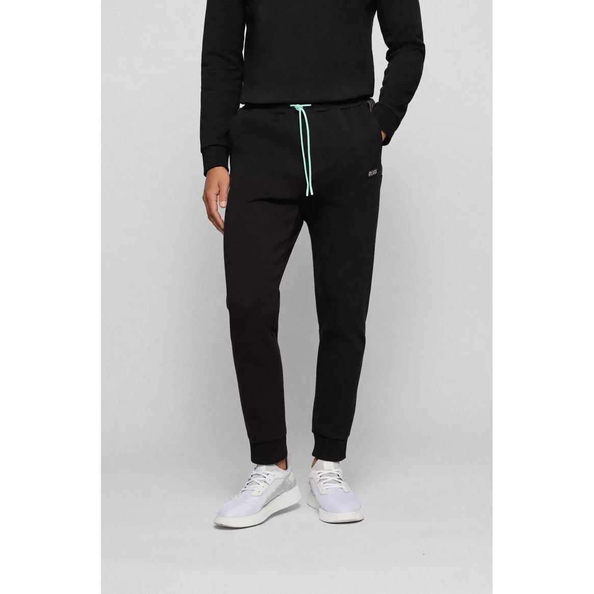 BOSS COTTON-BLEND TRACKSUIT BOTTOMS WITH MULTI-COLOURED STRIPE DETAILS - Yooto