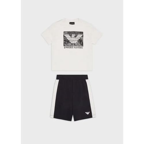 Load image into Gallery viewer, EMPORIO ARMANI  KIDS ORGANIC-JERSEY T-SHIRT AND BOARD SHORTS SET WITH OVERSIZED EAGLE - Yooto
