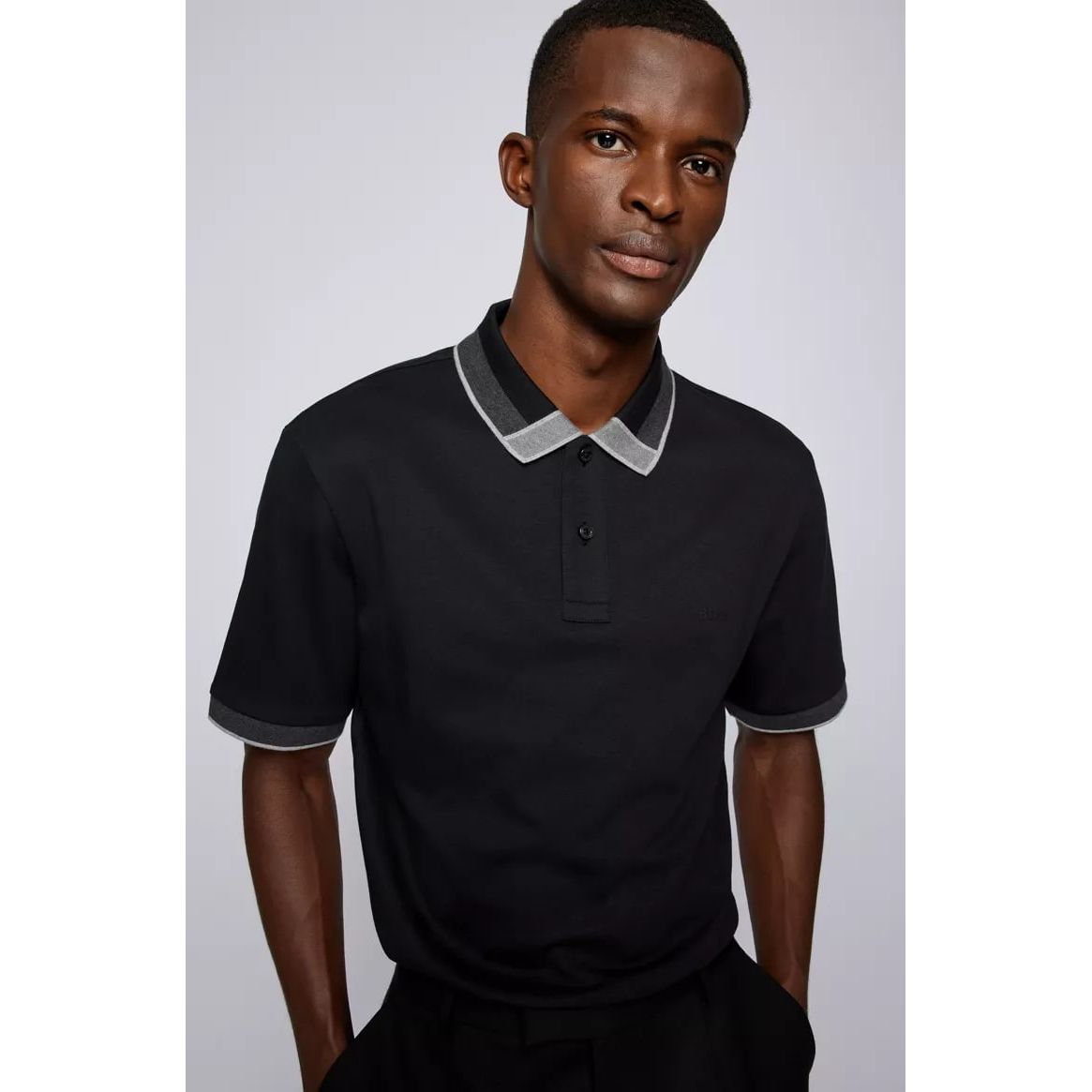 BOSS INTERLOCK-COTTON POLO SHIRT WITH COLOUR-BLOCKED COLLAR - Yooto