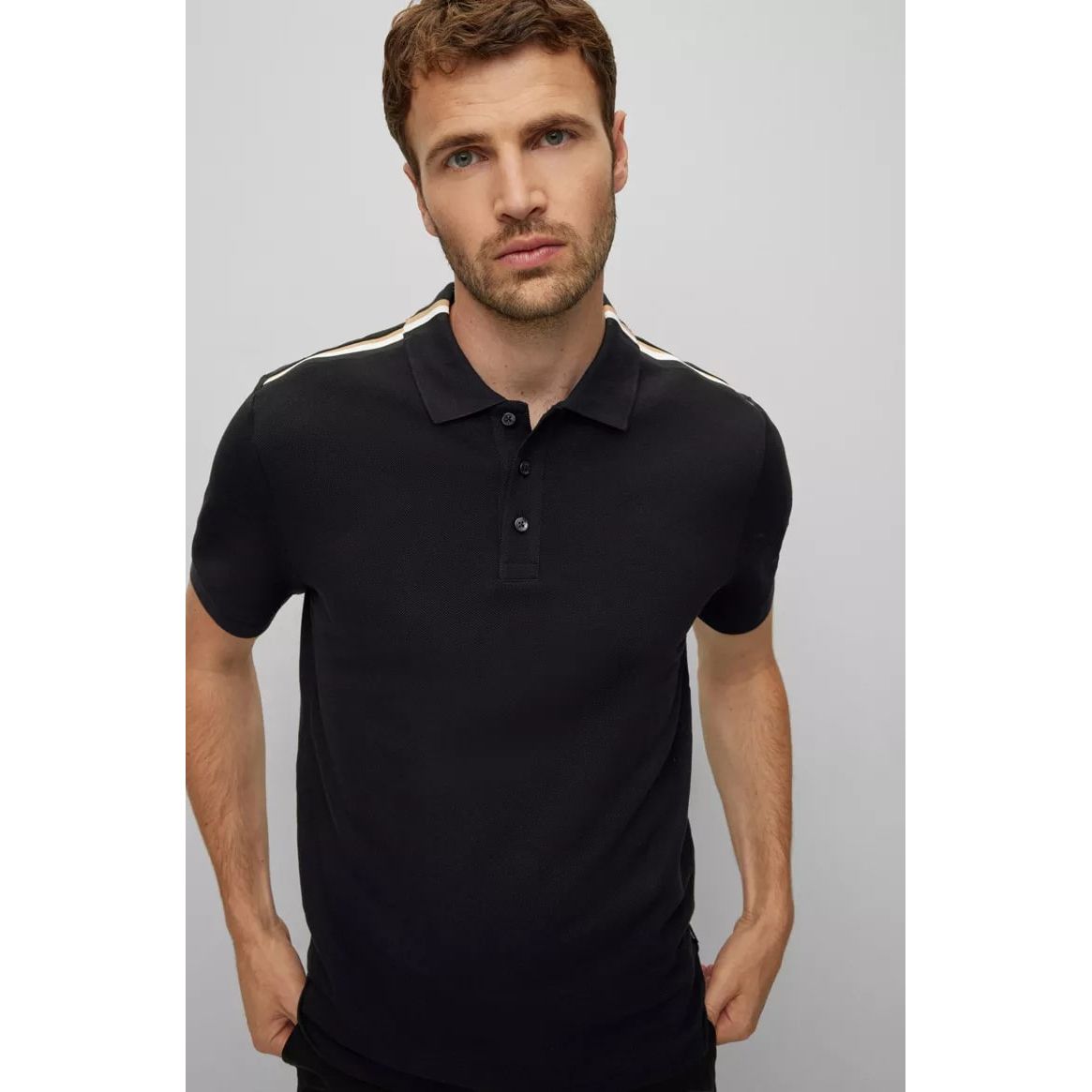 BOSS COTTON-PIQUÉ POLO SHIRT WITH SIGNATURE STRIPE - Yooto