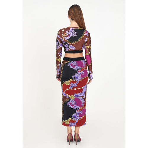 Load image into Gallery viewer, VERSACE JEANS COUTURE LONG BURGUNDY SKIRT WITH CHAIN PRINT - Yooto
