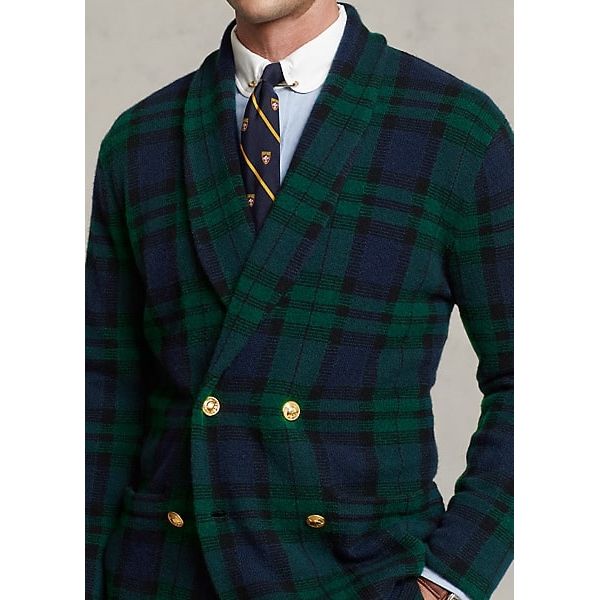 POLO RALPH LAUREN PLAID WOOL-CASHMERE BLAZER CARDIGAN - Yooto