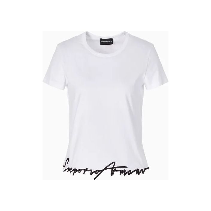 EMPORIO ARMANI ORGANIC-JERSEY T-SHIRT WITH EMBROIDERED SHAPED HEM - Yooto