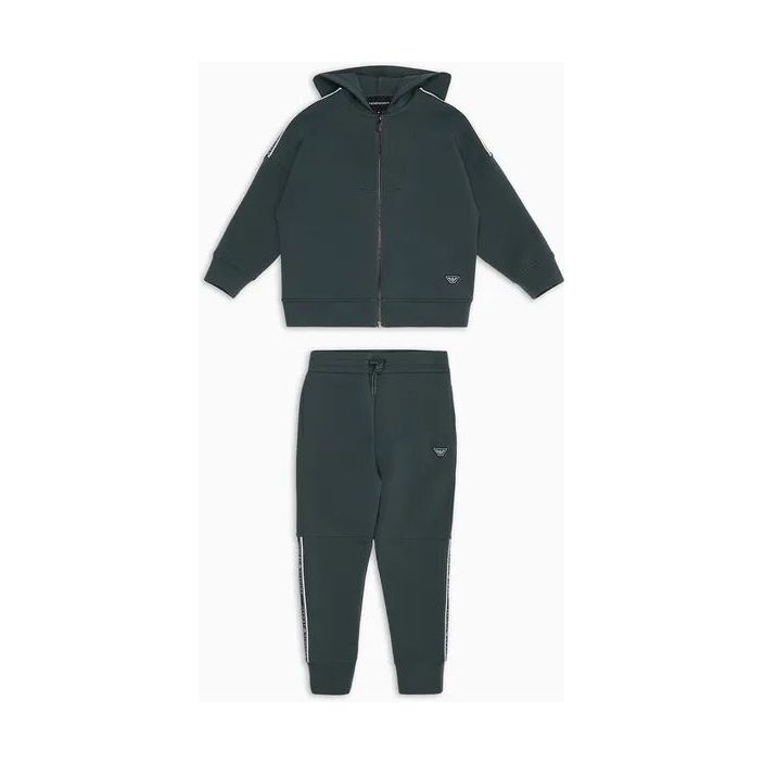 EMPORIO ARMANI KIDS DOUBLE-JERSEY TRACKSUIT FEATURING A HOODED SWEATSHIRT WITH ZIP AND LOGO TAPE - Yooto