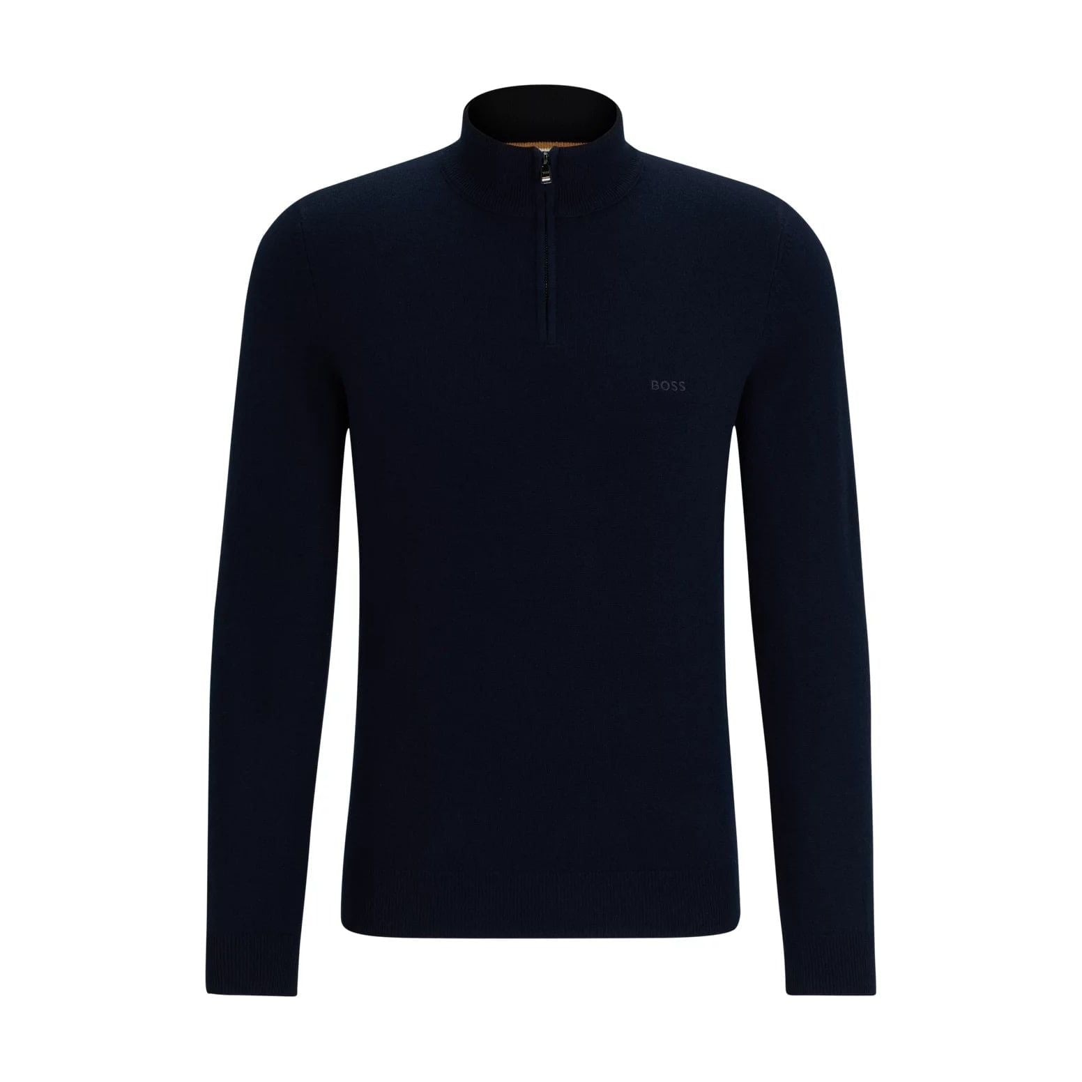 BOSS ZIP-NECK SWEATER IN VIRGIN WOOL WITH EMBROIDERED LOGO - Yooto