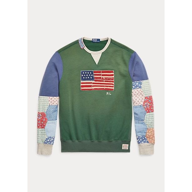 POLO RALPH LAUREN FLAG PATCHWORK-SLEEVE FLEECE SWEATSHIRT - Yooto