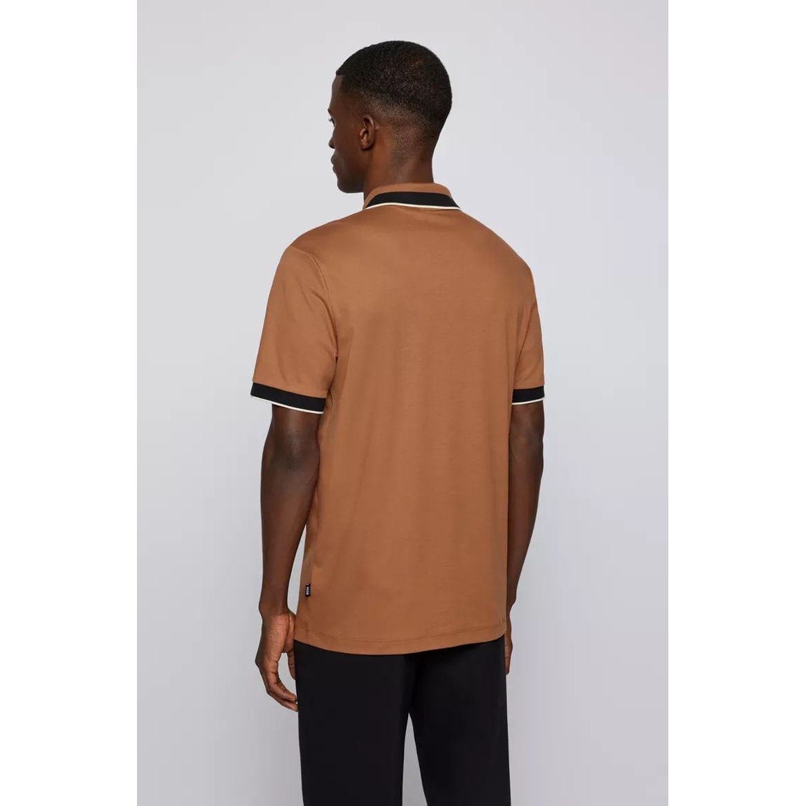 BOSS INTERLOCK-COTTON POLO SHIRT WITH COLOUR-BLOCKED COLLAR - Yooto