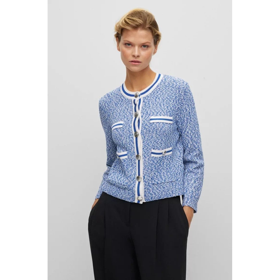 BOSS BUTTONED CARDIGAN IN TWO-TONE BOUCLÉ - Yooto