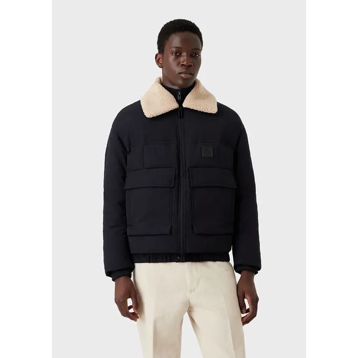 EMPORIO ARMANI WATER-REPELLENT NYLON JACKET WITH SHEARLING-EFFECT COLLAR - Yooto