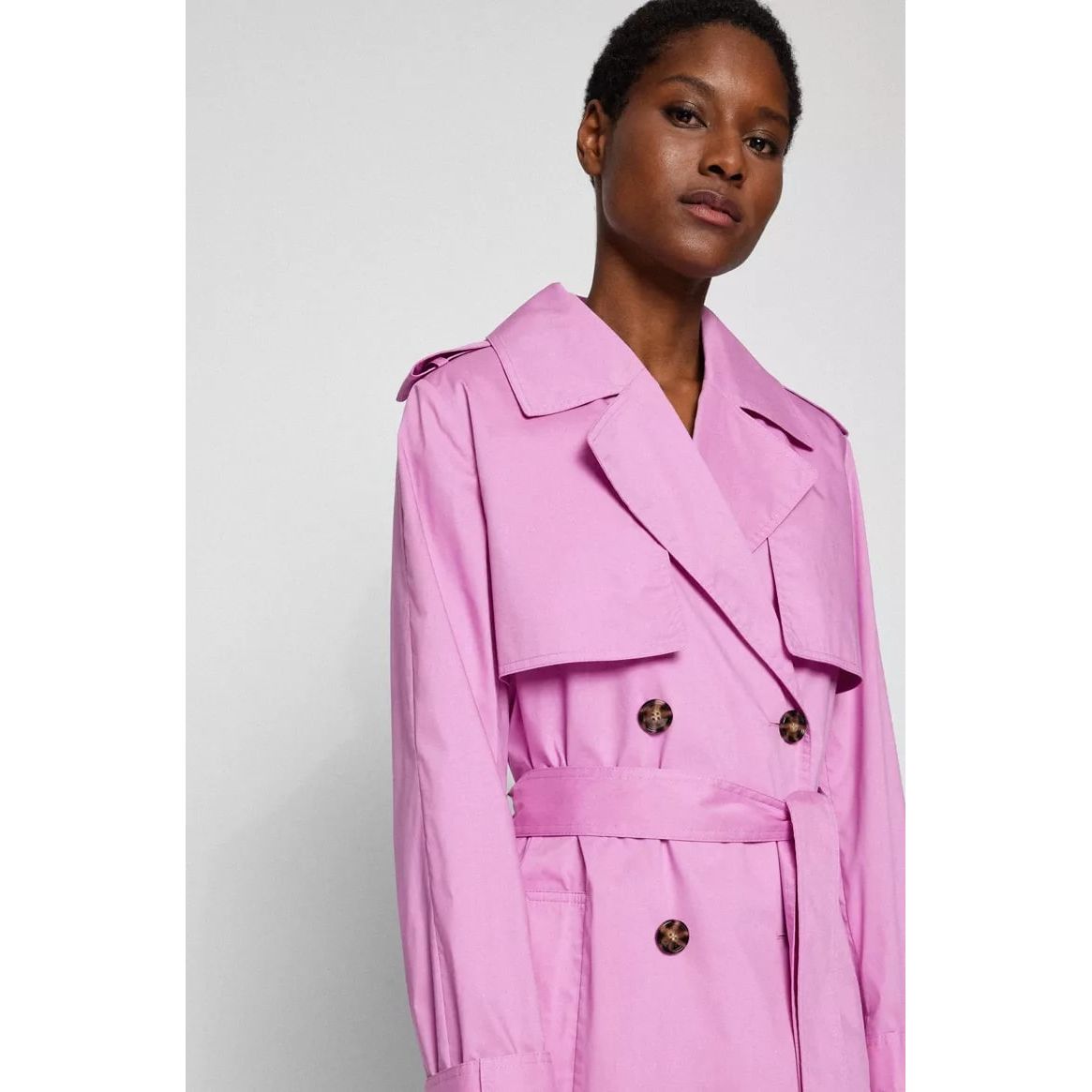 BOSS COTTON-BLEND TRENCH COAT WITH FABRIC BELT - Yooto