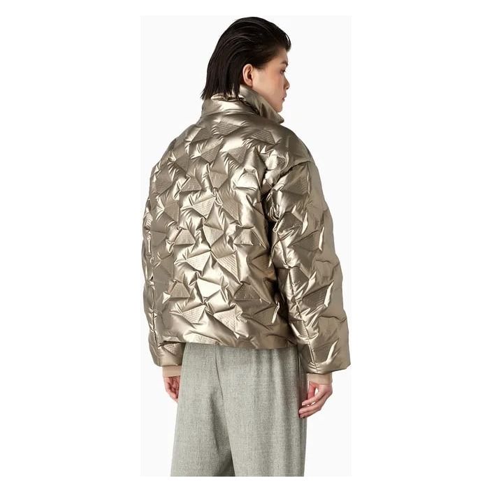 EMPORIO ARMANI SUSTAINABILITY VALUES WATER-REPELLENT JACKET IN SHINY QUILTED NYLON WITH ALL-OVER EMBOSSED EAGLES - Yooto