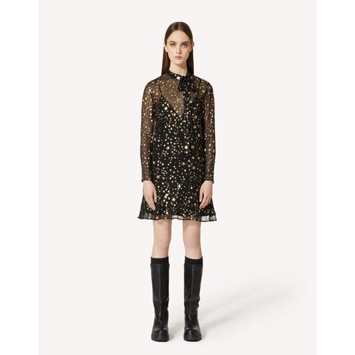 Load image into Gallery viewer, RED VALENTINO LAMÉ STAR-PRINT GEORGETTE DRESS - Yooto
