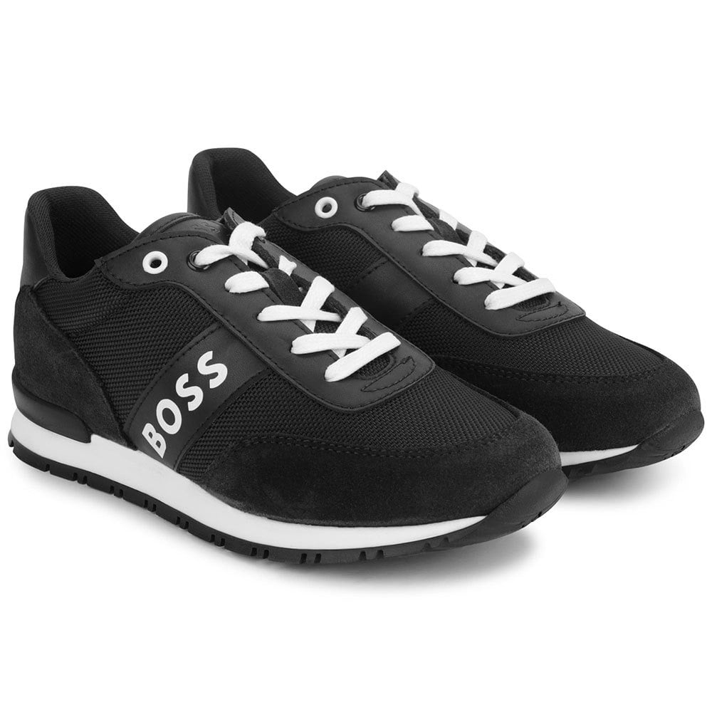 BOSS KIDS' TRAINERS IN MIXED MATERIALS WITH CONTRAST LOGO - Yooto