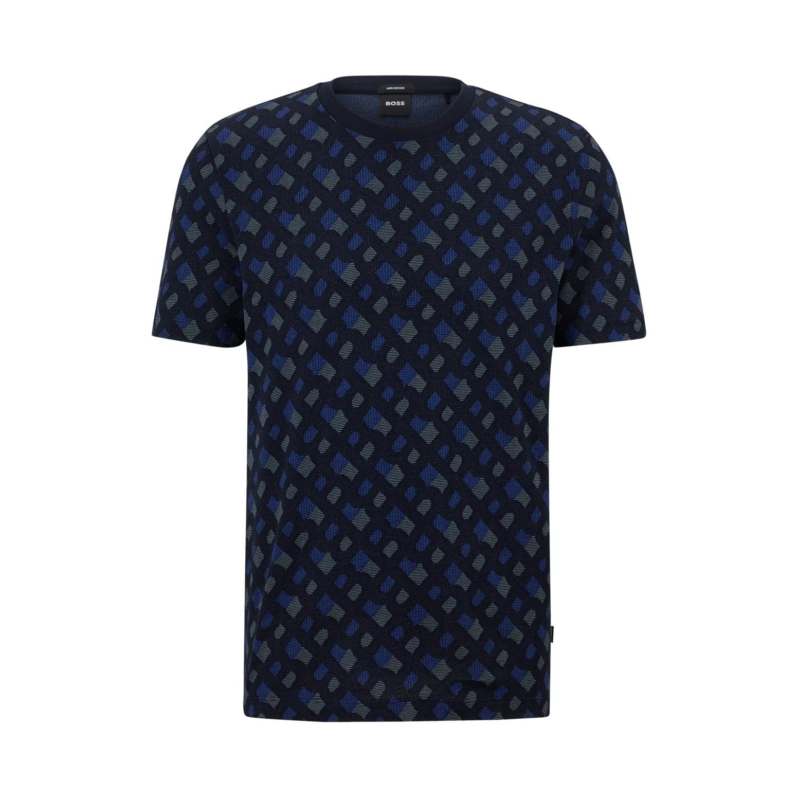 BOSS REGULAR-FIT PURE-COTTON T-SHIRT WITH MONOGRAM JACQUARD - Yooto