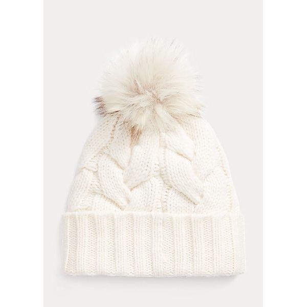 POLO RALPH LAUREN POLO BEAR CABLE-KNIT POM-POM BEANIE - Yooto