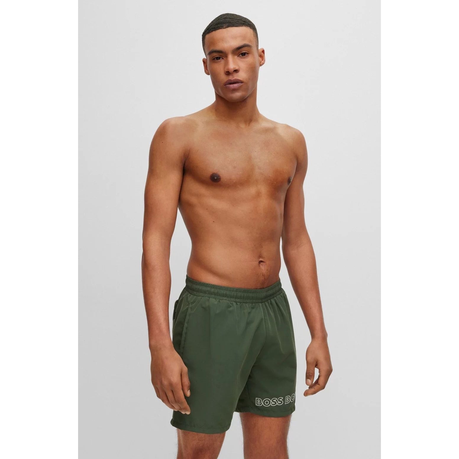 BOSS RECYCLED-MATERIAL SWIM SHORTS WITH REPEAT LOGOS - Yooto