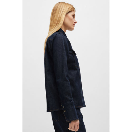 Load image into Gallery viewer, BOSS REGULAR-FIT BLOUSE IN NAVY COMFORT-STRETCH DENIM - Yooto
