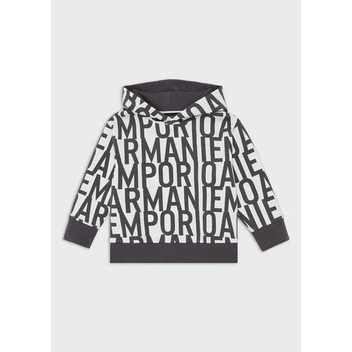Load image into Gallery viewer, EMPORIO ARMANI KIDS DOUBLE-JERSEY HOODED SWEATSHIRT WITH ALL-OVER LETTERING - Yooto
