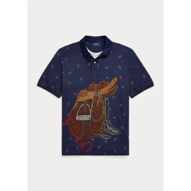 POLO RALPH LAUREN CLASSIC FIT SADDLE-PRINT MESH POLO SHIRT - Yooto