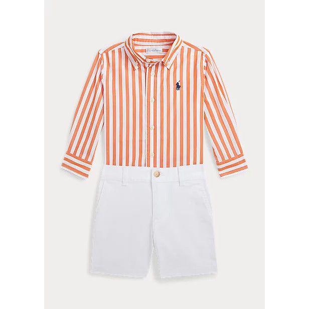 POLO RALPH LAUREN STRIPED COTTON SHIRT & CHINO SHORT SET - Yooto