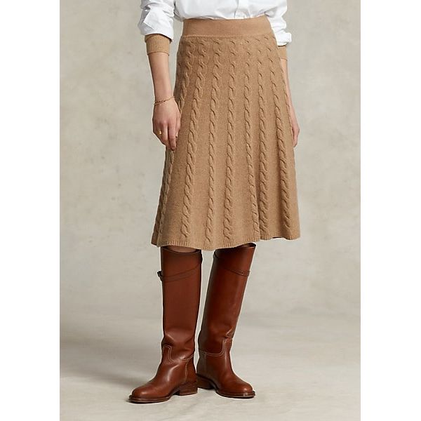 Polo Ralph Lauren Cable-Knit Wool-Cashmere A-Line Skirt - Yooto