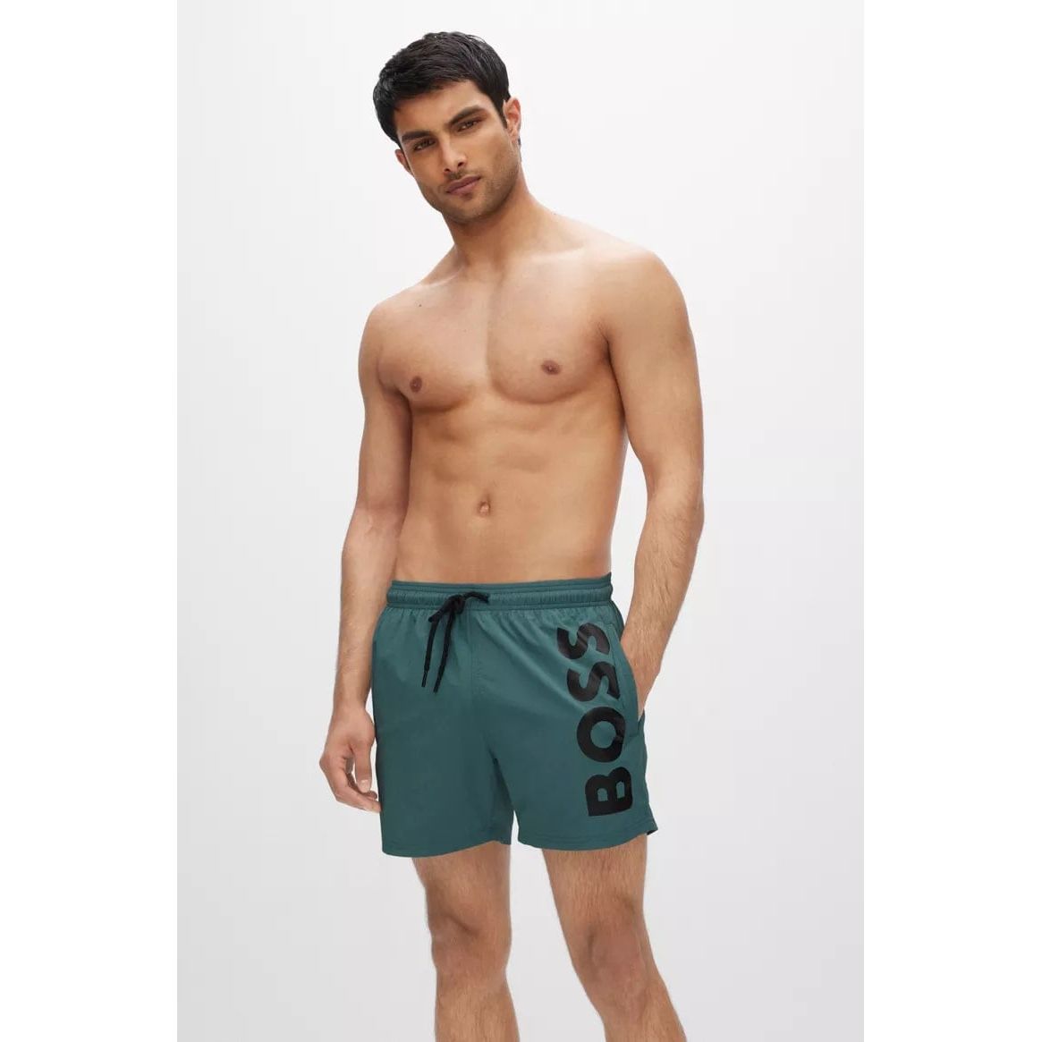 BOSS QUICK-DRYING SWIM SHORTS WITH LARGE CONTRAST LOGO - Yooto