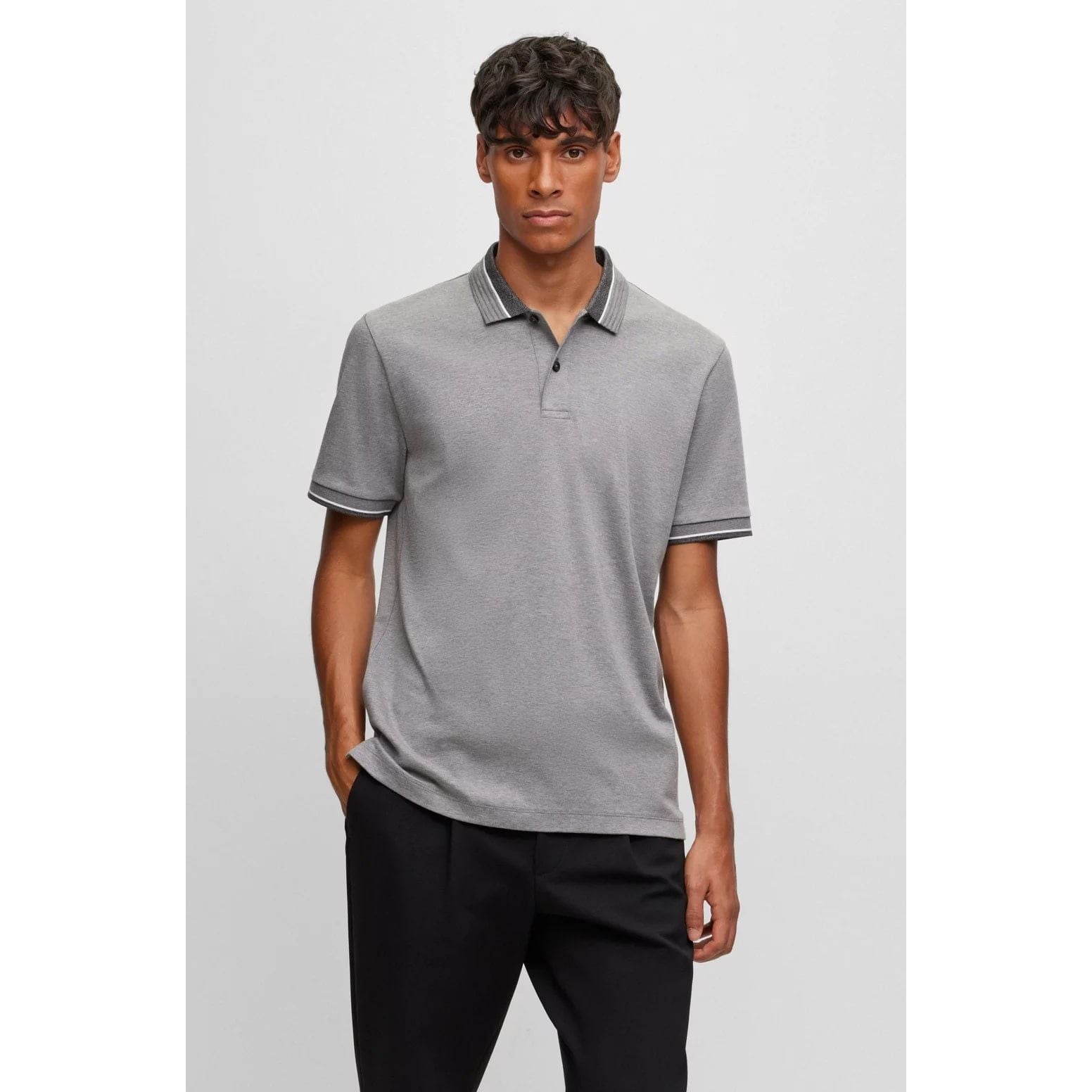 BOSS MERCERISED-COTTON POLO SHIRT WITH CONTRAST TIPPING - Yooto