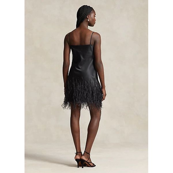 POLO RALPH LAUREN FEATHER-TRIM SATIN COCKTAIL DRESS - Yooto