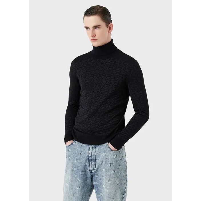 EMPORIO ARMANI
VIRGIN WOOL-BLEND ROLLNECK WITH ALL-OVER EA LOGO - Yooto