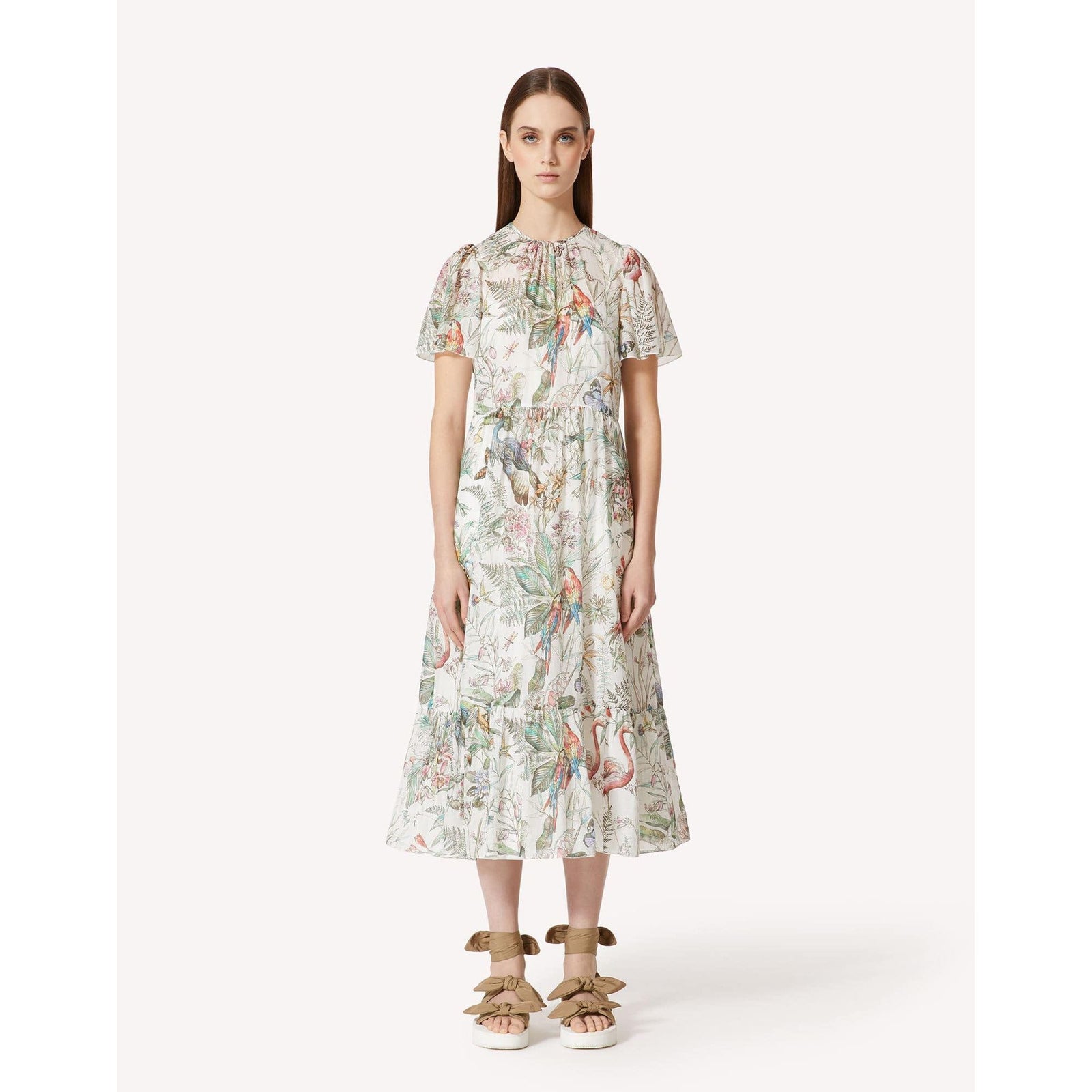 RED VALENTINO MUSLIN DRESS WITH EDEN JUNGLE PRINT - Yooto