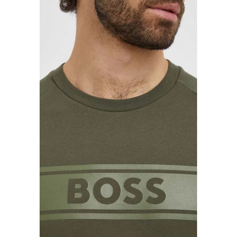 BOSS COTTON-TERRY SWEATSHIRT WITH TONAL LOGO PRINT - Yooto