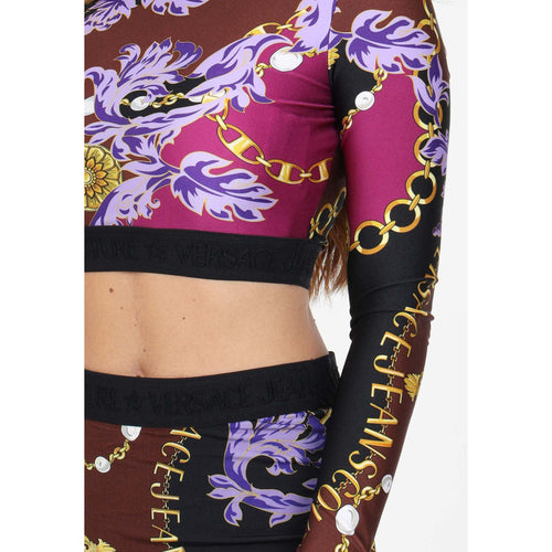 Load image into Gallery viewer, VERSACE JEANS COUTURE BURGUNDY LONG SLEEVE CROP TOP WITH CHAIN COUTURE PRINT - Yooto
