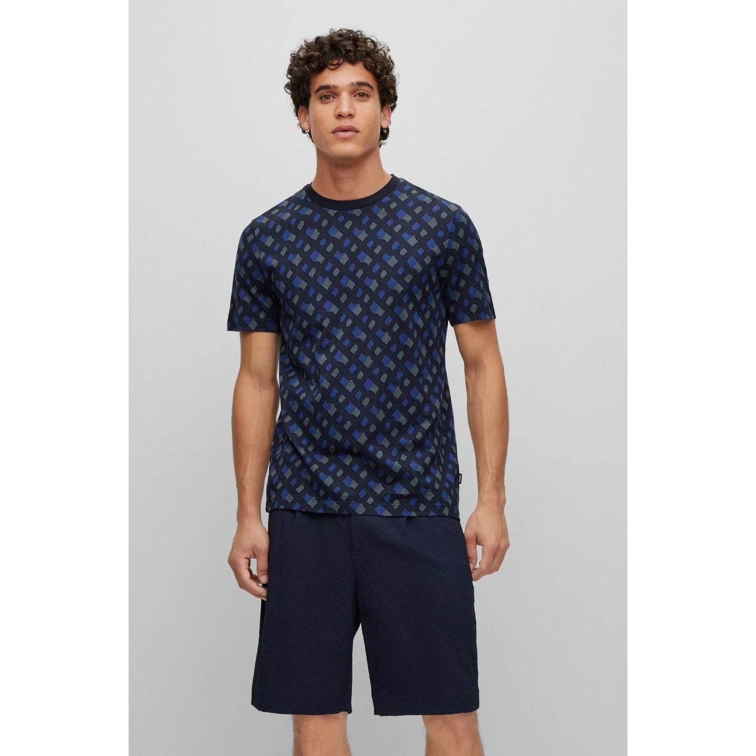 BOSS REGULAR-FIT PURE-COTTON T-SHIRT WITH MONOGRAM JACQUARD - Yooto