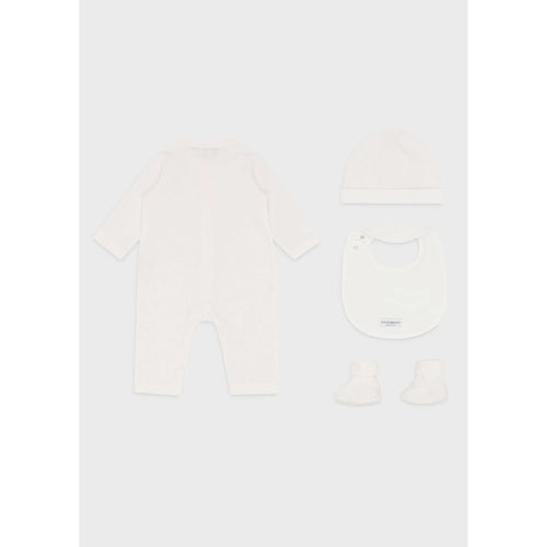 Load image into Gallery viewer, EMPORIO ARMANI KIDS GIFT SET CONSISTING OF OP-ART EAGLE BOOTIES, BIB, ONESIE AND BEANIE - Yooto
