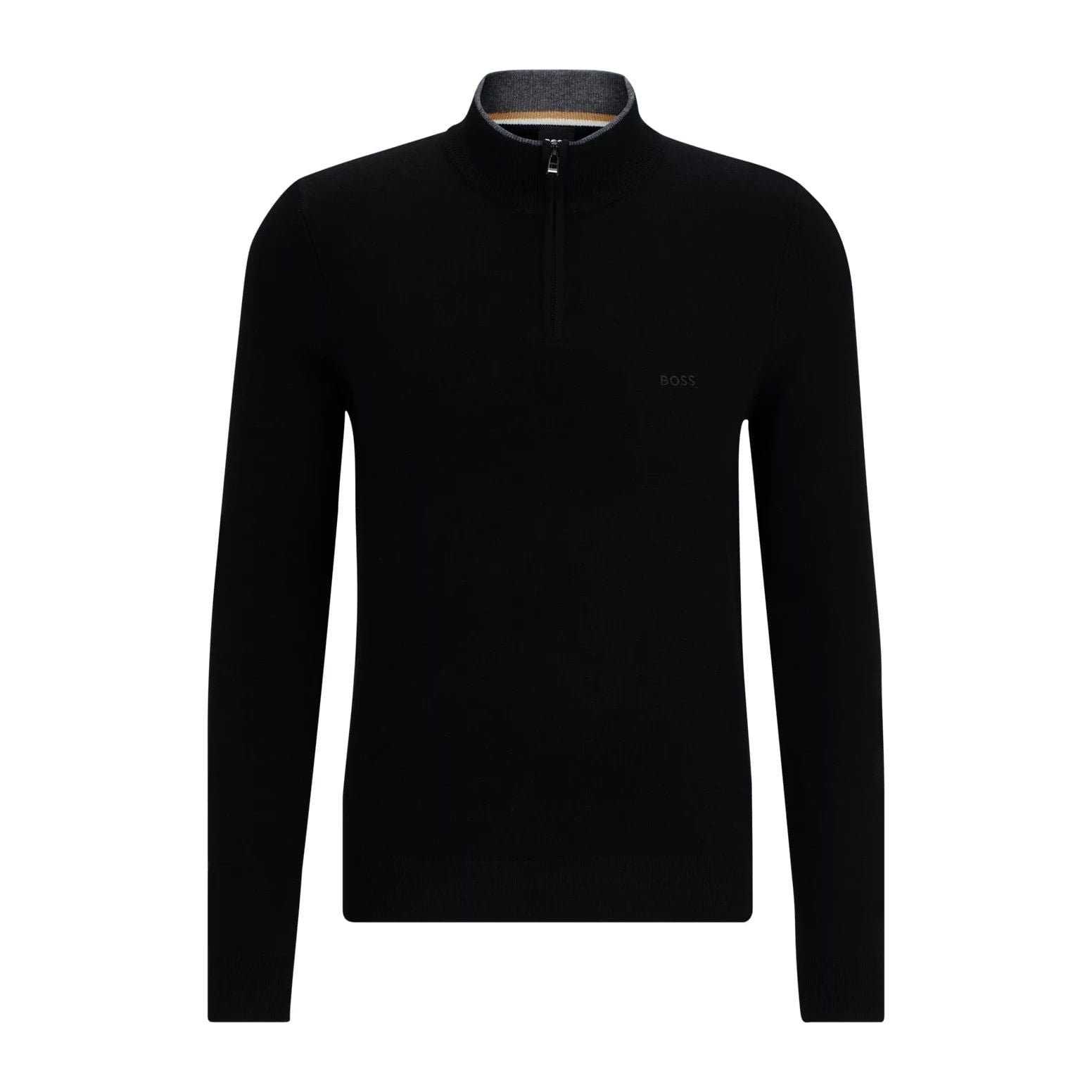 BOSS ZIP-NECK SWEATER IN VIRGIN WOOL WITH EMBROIDERED LOGO - Yooto